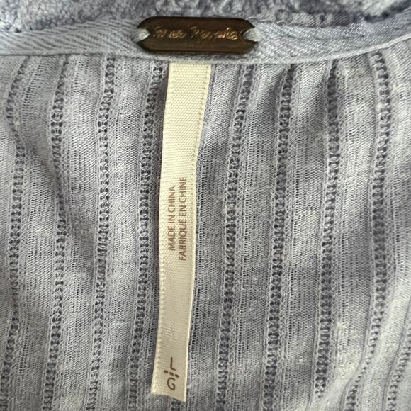 Free People Linen Blend Bohemian Cropped Lavender Women's Boxy Top Size Large - Picture 2 of 13